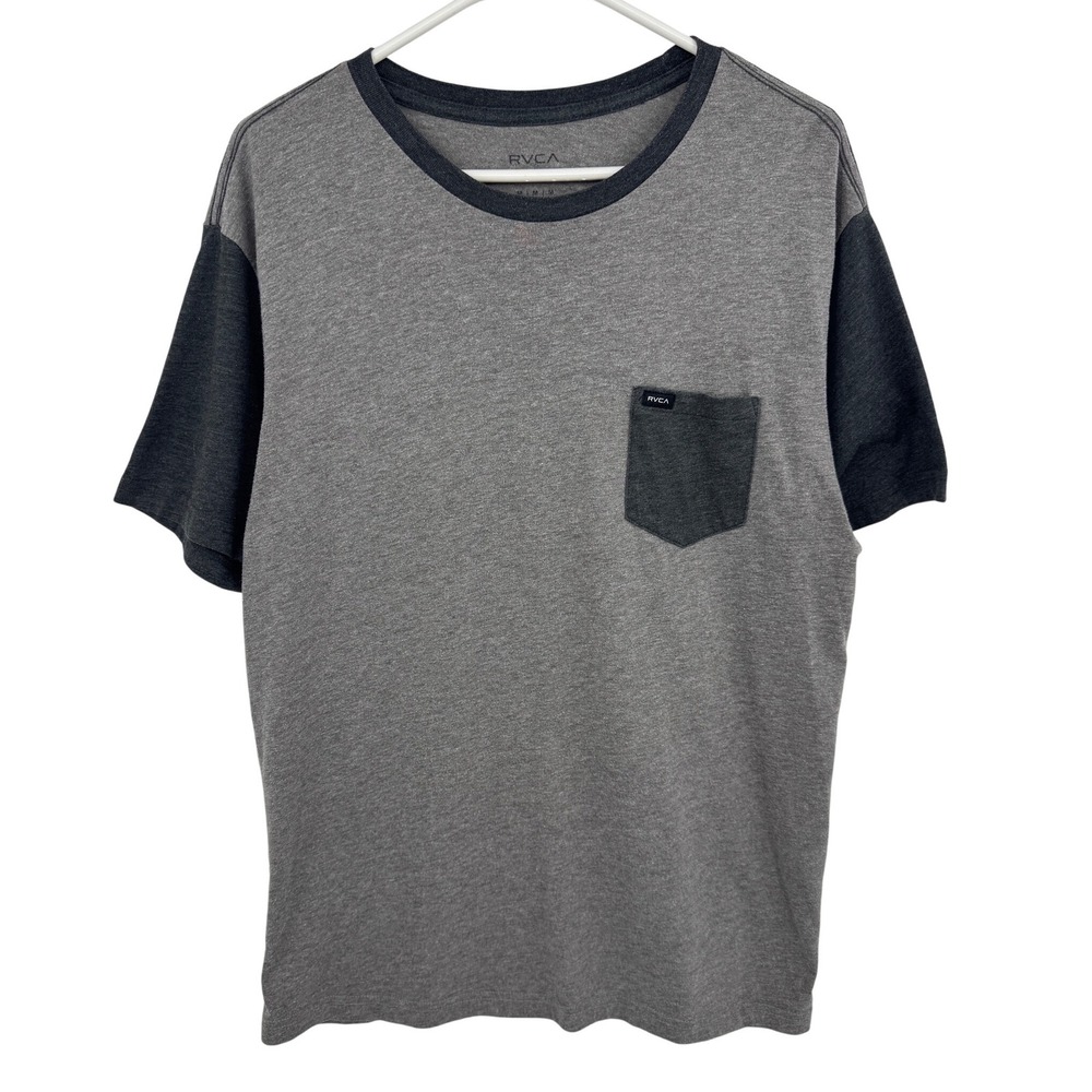 RVCA Mens Regular Fit Pocket T-Shirt Grey Colorblock Short Sleeve Size Medium